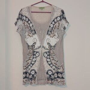 Picadilly Lace Trimmed Blouse, Size Large